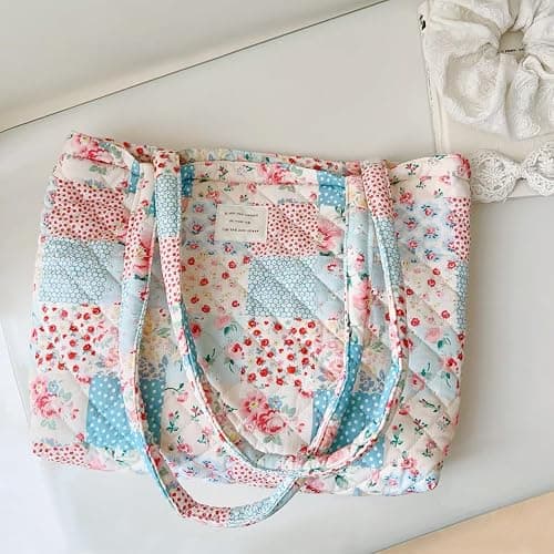 Modacarry Small Floral Quilted Tote Bag with Zipper Closure for Women Girls thumbnail 2