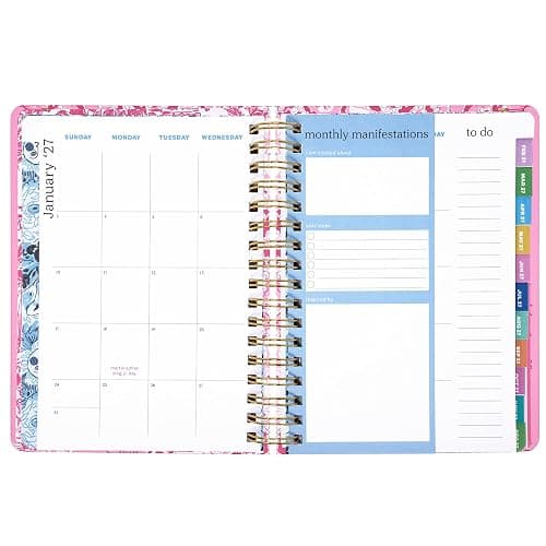 Lilly Pulitzer Large 17-Month Planner 6.75" x 8.87" Agenda Dated August 2026–December 2027, Gold Spiral Binding & Elastic Closure, Weekly & Monthly Layouts, Stickers, Travel & Reflection Pages (Conch Shell Pink Burst of Joy) thumbnail 3