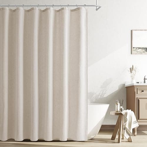 Naturoom Oatmeal Linen Shower Curtain, Cloth Textured Fabric Shower Curtain Set with Hooks, Simple Elegant Modern Farmhouse Country Ultra Thick Bath Curtains for Bathroom,Water Repellent,72x80 - Image 1
