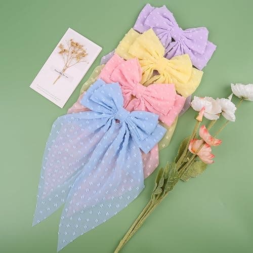 MRJ 4Pcs Chiffon Hair Bows for Women Big French Bows Hair Clips for Girls Hair Accessories Barrettes Metal Clips Bowknot Aesthetic thumbnail 4