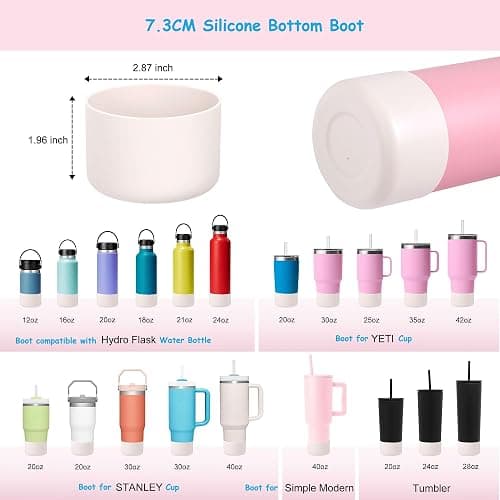 2-Pack Silicone Boot for Stanley 40 30 20 OZ Cup Accessories, Thick Bottom Boots for Stanley 20OZ 30OZ Tumbler Ice-Flow 16OZ Bottle, Protector Sleeve Cover for Yeti Cups Protective Bumper, Anti-Slip thumbnail 2