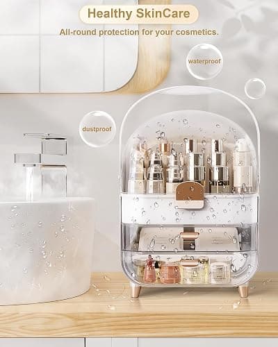 Makeup Organizer, Skincare Holder Bathroom Counter Organizer, Storage Box Cosmetic Display Cases, Teen Girl Gifts Trendy Stuff Make up Organizers for Vanity, Dresser, Countertop (Rose Gold) thumbnail 7
