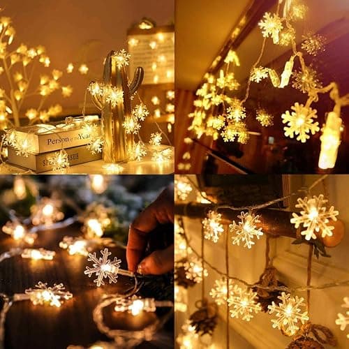 CESOF Christmas Decorations Lights, 20 Ft 40 LED Snowflake String Lights Battery Operated Fairy Lights for Bedroom Room Party Home Office Xmas Decor Indoor Outdoor Tree Decorations Warm White thumbnail 6
