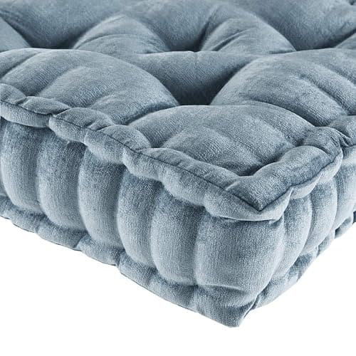 Intelligent Design Azza Floor Pillow, Large Cushions Sitting for Adults, Floor Pillow for Meditation or Yoga, Lustrous Chenille Tufted with Scalloped Edges for Bench/Chair Cushion, 20"x20"x5" Aqua thumbnail 3