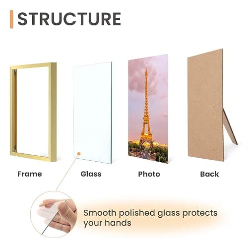 upsimples 4x6 Picture Frame Set of 3, Made of High Definition Glass for 4 x 6 Gold Frames, Wall and Tabletop Display Thin Border Photo Frame for Home Décor thumbnail 3