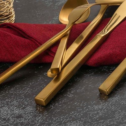 Alata Cube Gold 20-Piece Flatware Set, Forged Cutlery Set, Matte Gold Silverware Service for 4, Stainless Steel Tableware with Square Handle for Home/Restaurant, Dishwasher Safe thumbnail 8
