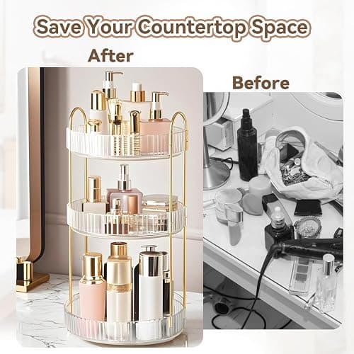 360° Rotating Makeup Organizer for Vanity, 3 Tier Perfume Organizers Skincare Organizers and Storage for Bathroom Countertop, Spinning Cosmetic Organizer for Bedroom Dresser Counter, Clear thumbnail 5