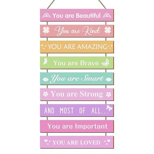 UBTKEY Girls Room Decor Set - 9 Piece Wall Art for Girls Bedroom, Inspirational Plaque for Kids & Baby Girl Nursery - Pink - Image 1