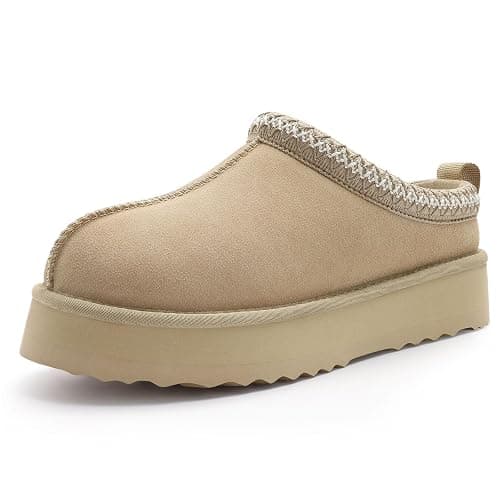 KIDMI Genuine Suede Platform Slippers for Women Fuzzy Winter Warm Shoes Indoor Outdoor - Image 1