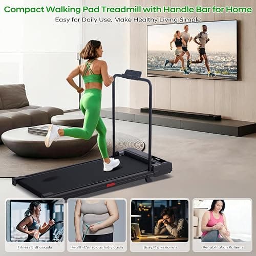 Electric Walking Pad with Handle Bar, 3.5HP Compact Walking Pads Treadmill with Handles, 0.6-10.0MPH Portable Small Treadmills for Home Office Apartment Small Spaces, 400LBS with Big Screen thumbnail 8