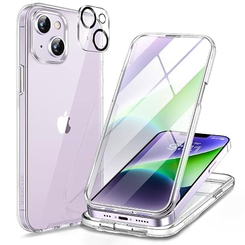 Miracase Compatible with iPhone 14 Case 6.1 inch, [Built-in Glass Screen Protector + Camera Lens Protector] Full Body Rubber Bumper Clear Back Case Cover (Clear) - Image 1