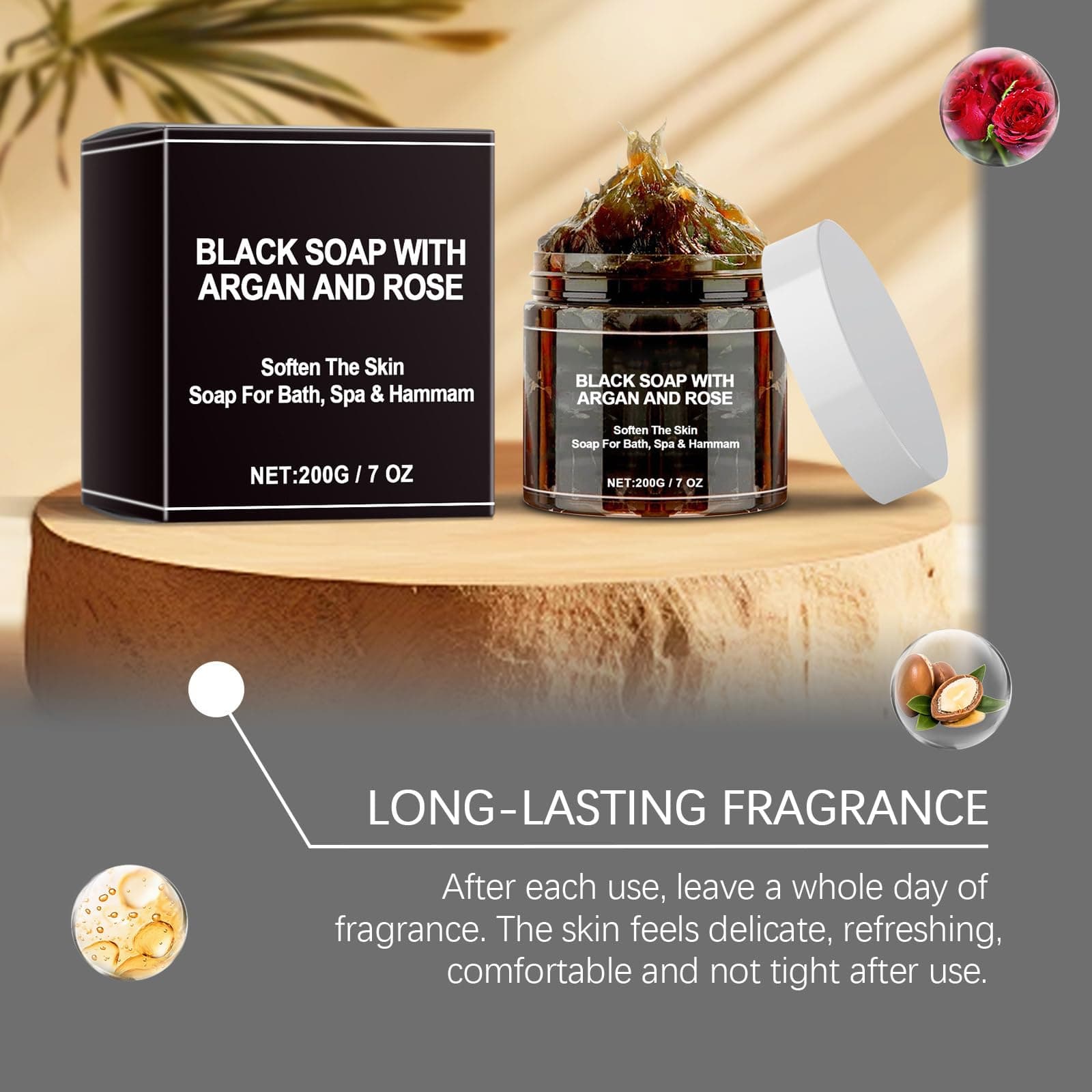 Morocco Black Soap – Exfoliating Body Scrub Bar with Argan and Rose for Deep Cleaning, Natural African Black Soap Suitable for All Skin Types (01) thumbnail 5