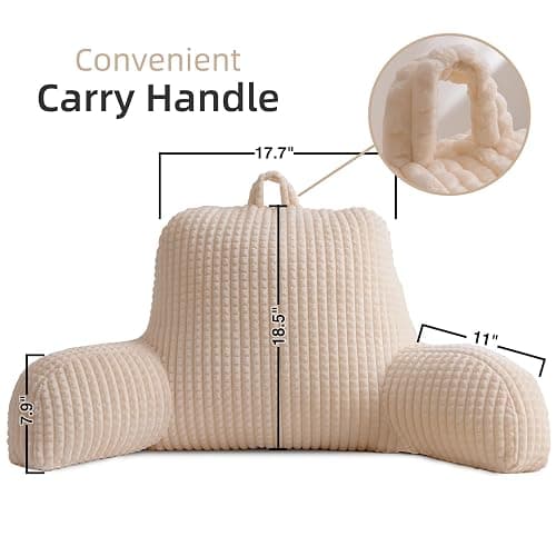 A Nice Night Reading Pillow Bed Wedge Large Adult Children Backrest with Arms Back Support for Sitting Up in Bed/Couch for Lounging Bedrest,Waffle Stereoscopic Design,Ivory thumbnail 3