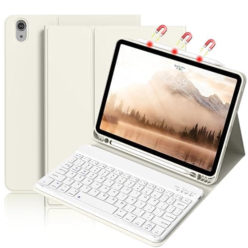 BQDIYOO Case for iPad Air 7th/6th 11-inch M3/M2 (2025/2024) & 10.9 inch Air 5th 4th Gen with Keyboard 2022 2020, Detachable Wireless Keyboard Cover with Pencil Holder, Auto Sleep/Wake, Cream White - Image 1
