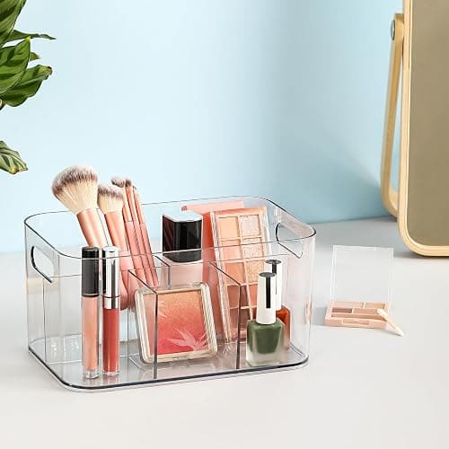 5-Compartment Clear Plastic Bin - Divided Art Supplies, Cosmetic Makeup Caddy Organizer - Multiuse Storage Container for Vanity, Bathroom, Kitchen, Office, Craft, Shower, Cleaning Items, (1 Pack) thumbnail 2