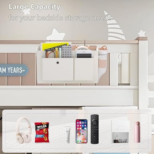 Edudif Bedside Caddy Bedside Organizer with Fixed Straps & Water Bottle Holder, Bunk Bed Caddy ideal for Home, Dorm, Hospital, Crib, Versatile Bedside Storage Solution thumbnail 6