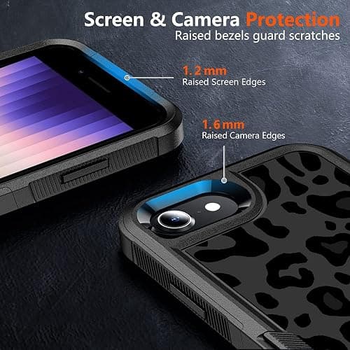 KUMTZO Designed for iPhone 6/ 6s/ 7/8/ SE 2022/ SE 2020 Black Leopard Case, Heavy Duty Protection Shockproof Dropproof Case,Cute Black Leopard Cheetah Cover for Women Girls 4.7 inch thumbnail 4