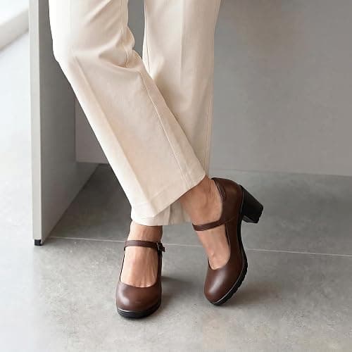 DREAM PAIRS Mary Jane Arch Support Heels | Comfortable pumps, low chunky heels, wide-width options, closed toe dress shoes for professionals, like flight attendants thumbnail 3
