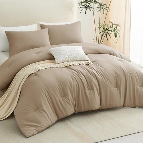 CozyLux Comforter Full Size Set Taupe, 3 Pieces Solid Lightweight Soft Bed Set for All Season, Luxury Breathable Quilted Style Microfiber Down Alternative Bedding Sets (1 Comforter & 2 Pillowcases) thumbnail 8