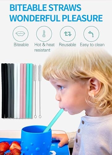 Silicone Straws Set of 10 Straight Smoothies Straws Large Silicon Reusable Drinking Straws with Cleaning Brushes Extra Long for 20oz and 30oz Tumbler - Flexible thumbnail 4