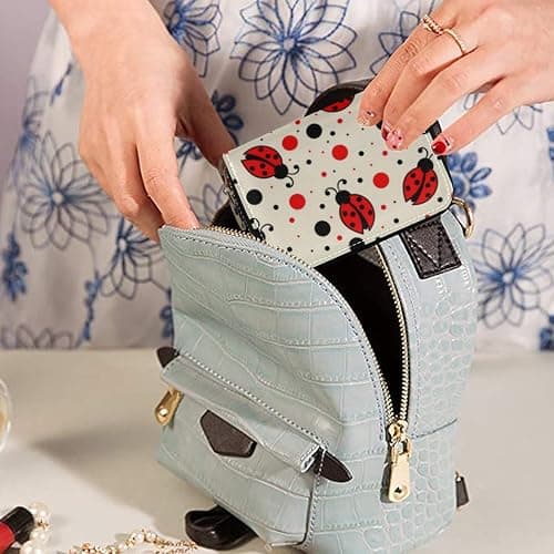 OTVEE RFID Credit Card Holder Case, Microfiber Leather Zipper Card Wallet for Women (Ladybugs) thumbnail 2