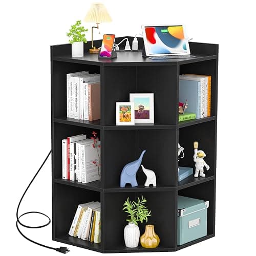Aheaplus Corner Cabinet, Black Corner Storage with USB Ports and Outlets, Corner Cube Toy Storage for Small Space, Wooden Cubby Corners Bookshelf with 9 Cubes for Playroom, Bedroom, Living Room, Black thumbnail 8