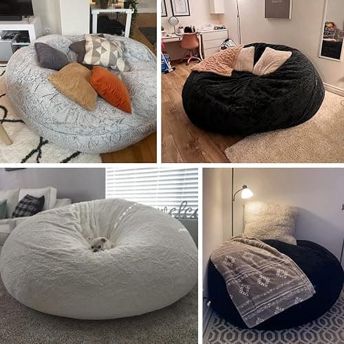 YudouTech (No Filler Bean Bag Chair Cover Without Filler,Big Round Soft Fluffy PV Velvet Washable Bean Bag Lazy Sofa Bed Cover for Adults,Living Room Bedroom Furniture Outside,5ft Black thumbnail 7