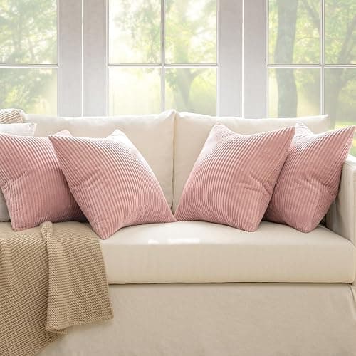 MIULEE Valentines Boho Farmhouse Throw Pillow Covers 18x18 Inch Set of 4 Mordern Nordic Cushion Covers Soft Corduroy Spring Home Decor for Couch Bed Sofa Living Room Pink thumbnail 5