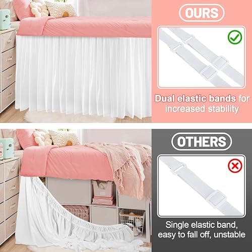Dorm Bed Skirt for Twin-XL - 36" Drop College Dorm Room Bed Skirt, Pre-Shrunk Fabric Long Bed Skirt, Cute Ruffled Style Dorm Essentials for Students Girl Decoration & Hide The Clutter (White) thumbnail 2