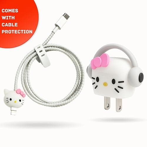 EMOH ROCED Cute Cartoon 3-in-1 20 W Charger Cover Compatible with iPhone Adapter – Compact, Durable, Portable & Protective Case with Cable Protector (White Kitty Headphone) thumbnail 4