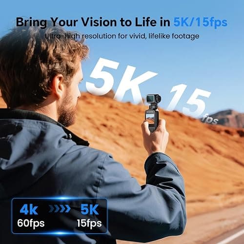 BOBLOV 5K Body Camera with Microphone, W5 Vlogging Camera, 5K/15FPS and 4K/60FPS with 270° Rotating Lens, External Mic Support, Clip/Strap Options, EIS Stabilization for Meeting, and Daily Use (128GB) thumbnail 2