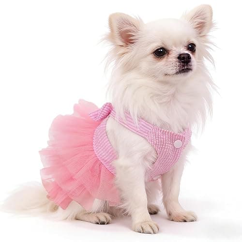 SIMCAPY XXS Dog Clothes Girl, Female Dog Dresses for Small Dogs Girl, Pink Dog Tutu Dress, Sweet Puppy Princes Skirt with Dog Bowknot Clips, Spring Summer Pet Apparel for Toy Poodle Chihuahua Yorkie thumbnail 2