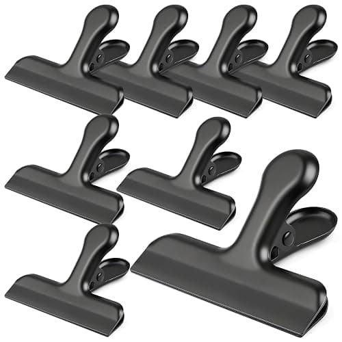 Funfery Chip Clips Bag Clips Black Stainless Steel Clip for Food Packages | Air Tight Seal Chip Bag Clip 3 Inch Strong Food Clip for Snack,Chips,Kitchen Decor,Home&Office Paper Heavy Duty Clips-8 Pack - Image 1