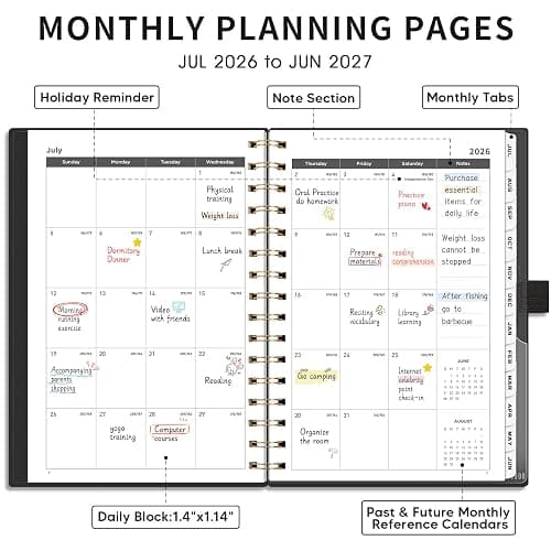 AHGXG Academic Planner 2026-2027, July 2026 - June 2027, Weekly and Monthly, 5.7" x 8.3", for Women, Teacher, Student, School, 12-Month Tabs, Flexible Plastic Cover (Black) thumbnail 4