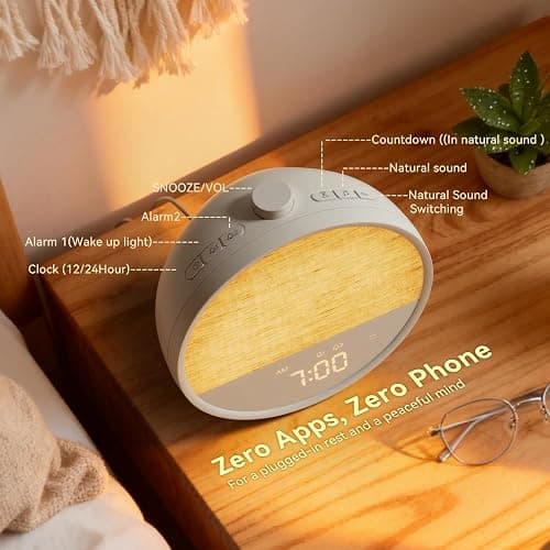Vivilumens Sunrise Alarm Clock, Gentle Wake-Up Light & Sound Machine, Dual Alarms for Heavy Sleepers Adults, Natural Sounds, RGB Mood Light, Dimmable Bedside Night Lamp Ideal for Bedroom & Gifts thumbnail 9