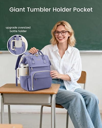 LOVEVOOK Laptop Backpack for Women with Giant Tumbler Holder Pocket,15.6 inch Waterproof Travel Backpack Purse Computer Laptop Bag,Professional Work College Nurse Teacher Backpack Daypack,Grayish Blue thumbnail 2