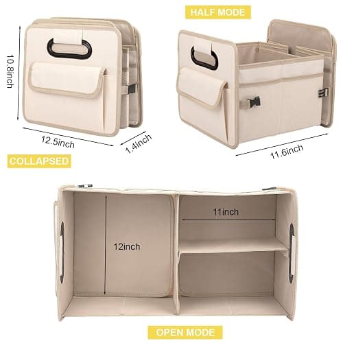 JiatuA Car Trunk Organizer, Car Organizers and Storage Collapsible Multi Compartment Container Box, Adjustable Car Accessories for SUV Sedan Truck, Standard Size, Beige thumbnail 7