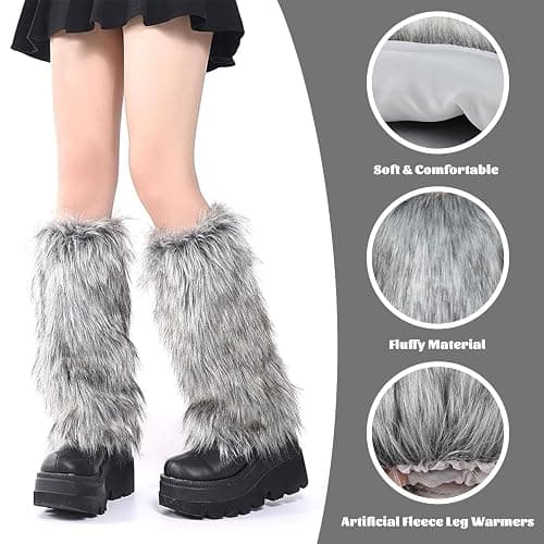 Muorruo Fluffy Leg Warmers, Long Furry Leg Warmers, Warm Fur Boot Covers for Women and Girls for 80s Parties, Festivals, Cosplay and Everyday Winter Wear thumbnail 3