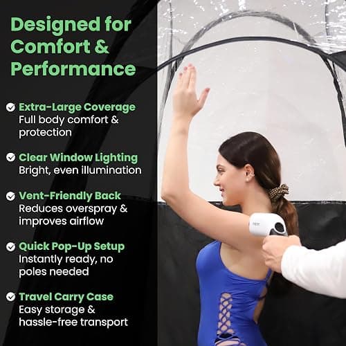KobbTan Large Deluxe Spray Tan Tent – Pop Up Tent Portable Tanning Booth with Carry Case – Clear Window for Perfect Spray Tanning – Extraction Fan Opening – Easy Clean Spray Tan for Home & Salon thumbnail 6