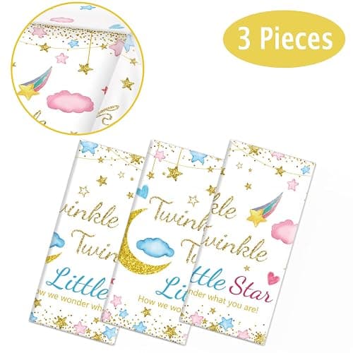 Oigco 3 Packs Twinkle Twinkle Little Star Gender Reveal Party Decorations Tablecloths，Pink Blue Little Star Gender Reveal Tablecloth for Baby Shower Supplies Girls or Boys Theme Party 54" x 108" - Twinkle - 1 thumbnail 4