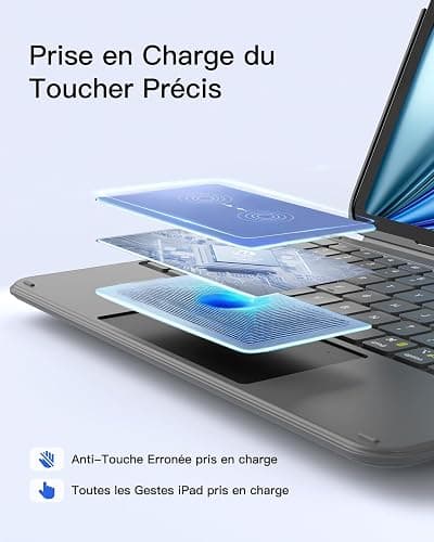 Inateck Coque Clavier pour iPad 11e/10e Gén, pour iPad 10e (10,9")/ 11e (2025 A16), Air 11" M3/M2, Air 6/5/4e, Pro 11 4e-1re, Clavier Ultraléger Détachable avec Pavé Tactile, Gris AceTouch thumbnail 8