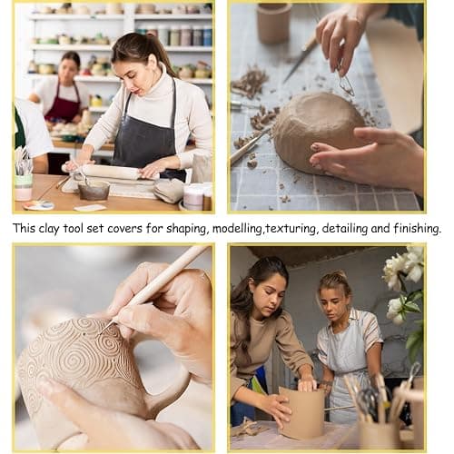 40PCS Clay Tools Set with Storage Bag Polymer Clay Sculpting Tools for Pottery, Ceramic, Modelling & DIY Crafts for Adults, Beginners & DIY Lover thumbnail 5