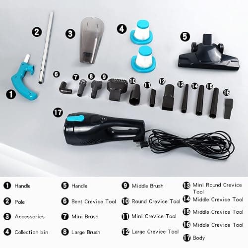 Intercleaner Corded Vacuum Cleaner, 15KPa Powerful Suction with 400W Motor, 12 in 1 Lightweight Bagless Stick Vac with Handheld, Ultra Quiet, for Hardwood Floor Carpet Car Pet Hair thumbnail 6