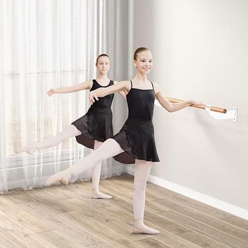 COSTWAY Wall-Mounted Ballet Barre for Kids Adults, 120cm Single Ballet Bar, Beech Wood Ballet Equipment for Home Studio Dance, Stretching, Yoga and Pilates thumbnail 8