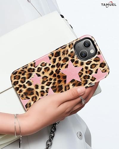 TAMUEL for iPhone 15 Case, Leopard Cheetah Print Phone Case, Compatible with Magsafe, Trendy Cute Cool Pink Star Magnetic Slim Silicone Shockproof Protective Women Girl Cover thumbnail 8