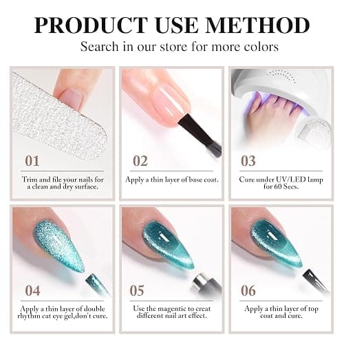 Double Rhythm 0.5 OZ Cat Eye Gel Polish with Magnet 15ML Holographic Glitter Shimmer Translucent Jelly Color Magnetic Nail Polish Salon DIY at Home (Green Pink-MC1214) thumbnail 9