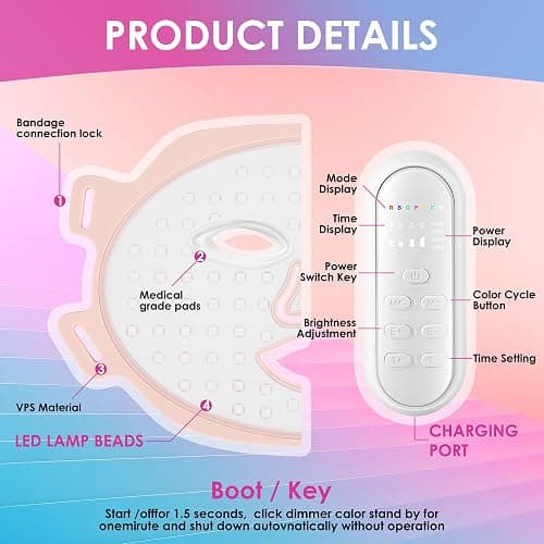 Red Light Therapy for Face, 7 Colors Led Light Therapy Silicone Facial Mask - Birthday, Christmas, Mothers Day, Valentines Day, Self Care Gifts for Her Women Mom Best Friend Wife (Pink) thumbnail 4