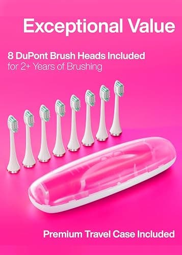 Aquasonic Vibe Series Ultra-Whitening Toothbrush – ADA Accepted Electric Toothbrush - 8 Brush Heads & Travel Case – 40,000 VPM Motor & Wireless Charging - 4 Modes w Smart Timer – Electric Pink thumbnail 5