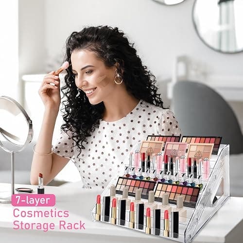 7 Layers Nail Polish Organizer Holder Rack, Clear Display Rack for Cosmetics Sunglasses Essential Oil, Stand Makeups Storage Case Eyeglasses Shelf Lipsticks Holder thumbnail 2