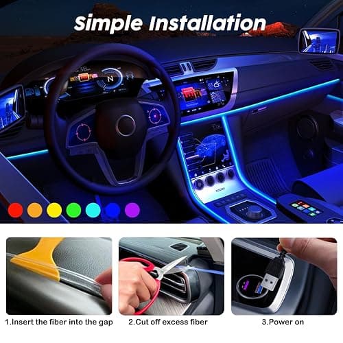 USB Car LED Lights, Interior Car Lights Strip with APP and RF Remote Control, 2 in 1 Ambient Lighting with 157 inches Fiber Optic Music Sync Simple Installation EL Wire Lights (2 in 1/157 inches) thumbnail 5